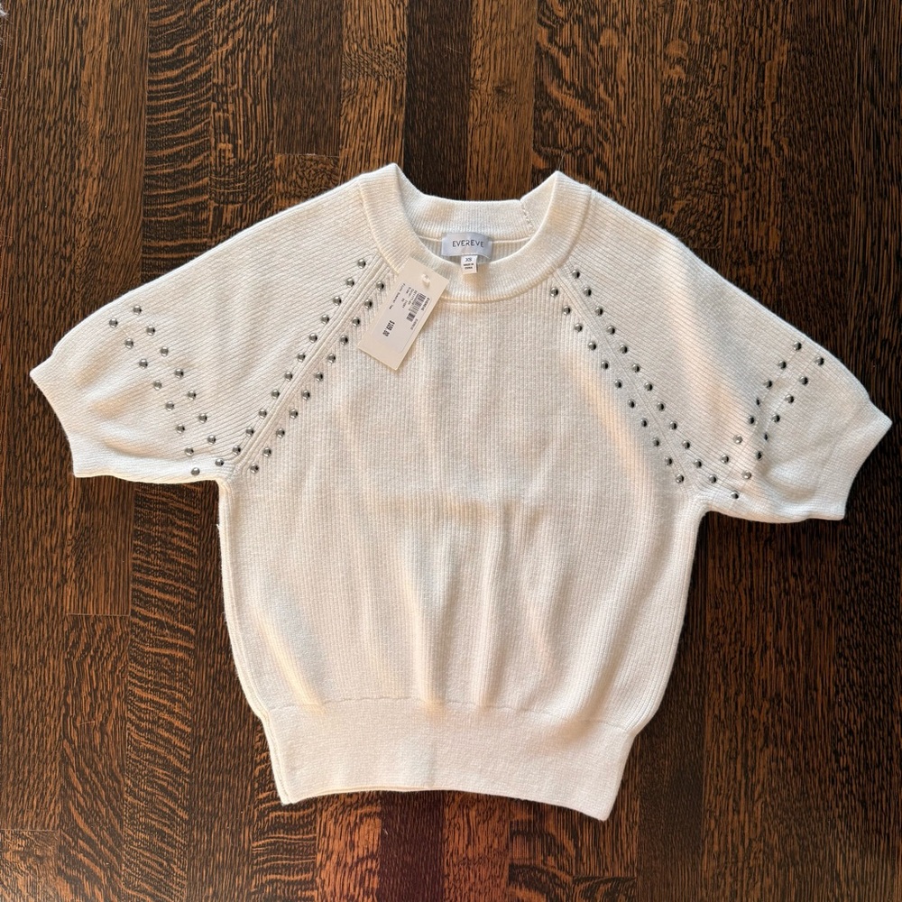 NWT Evereve Ivory Studded Short Sleeve Sweater